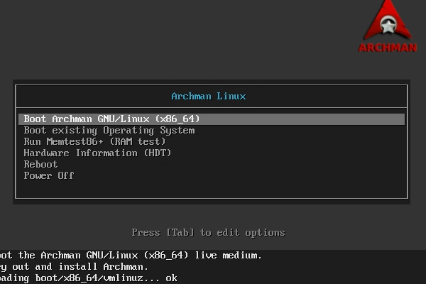 Tela de boot do Archman Linux